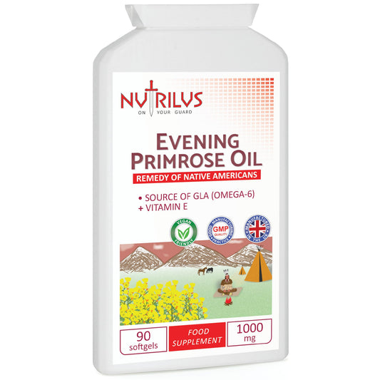 Nutrilus Evening Primrose Oil with Vitamin E - 90 Softgel Capsules 1000mg - Omega 6 GLA Fatty Acid - Cold Pressed