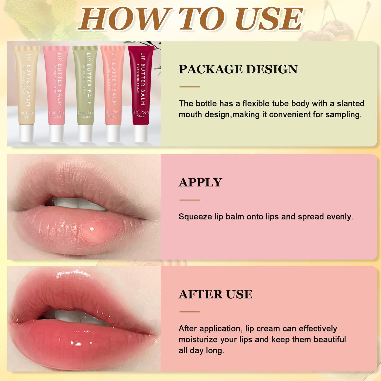 Ledeak Summer Lip Balm, 4PCS Summer Lip Butter Balm, Nourishing Glossier Lip Balm, Plumping Tinted Lip Butter, Moisturizing Natural Lip Gloss Set for Men Women Chapped Lips (Vanilla+ Candy+Mint+Cream)