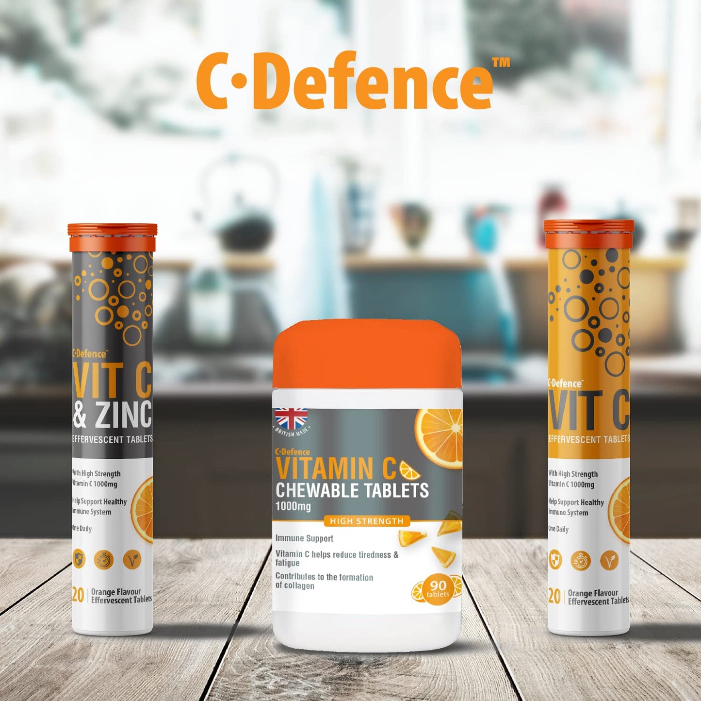 Vitamin C 1000mg & Zinc 15mg Orange Flavour Effervescent Tablets by Club Vits (2 Tubes of 20 Tablets)