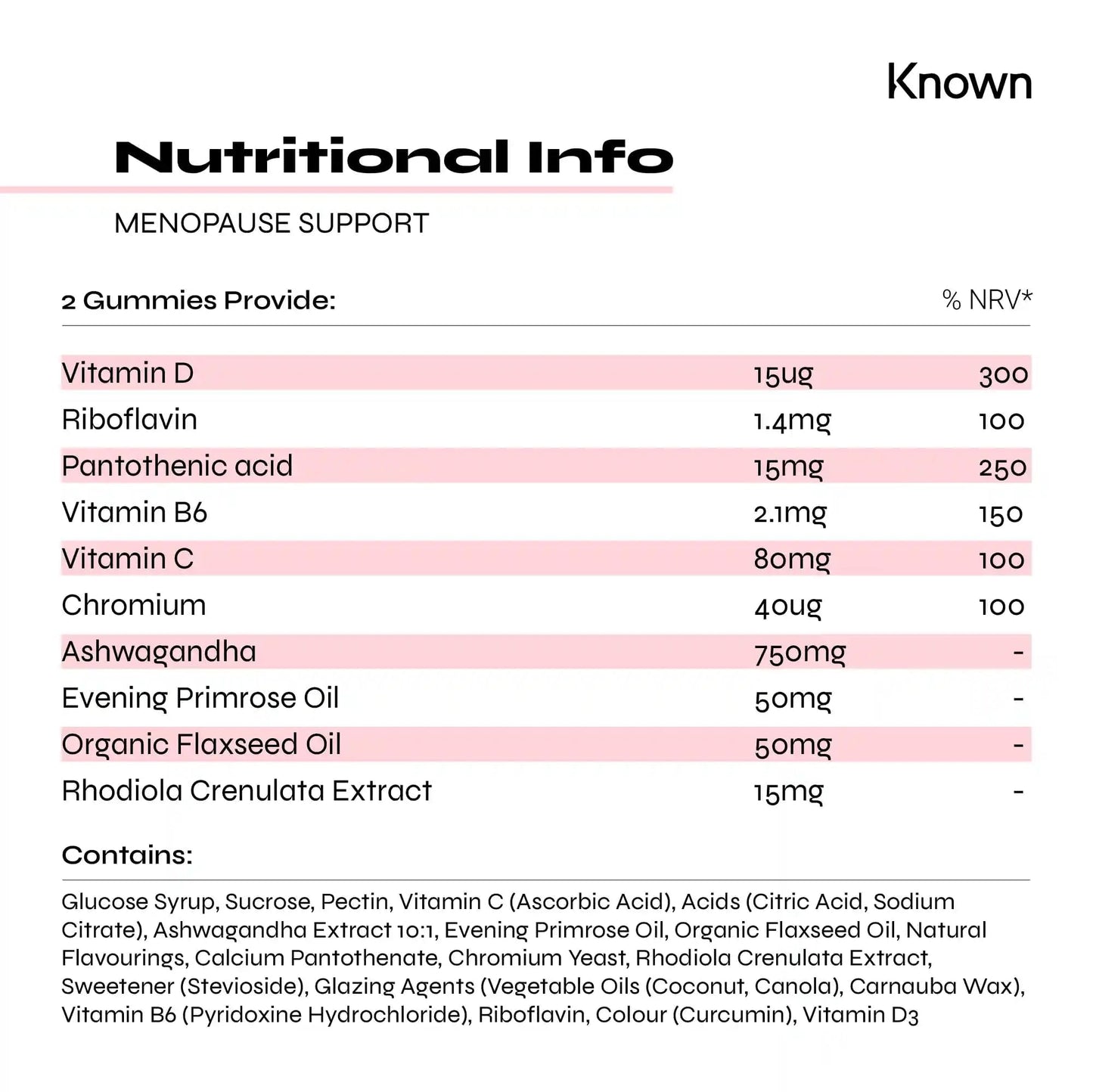 Known Menopause & Perimenopause Support Gummies | All in one Complex | Delicious Tutti Frutti Flavour Natural Flavourings | 60 Two-a-Day Gummies (One Month’s Supply) (3)
