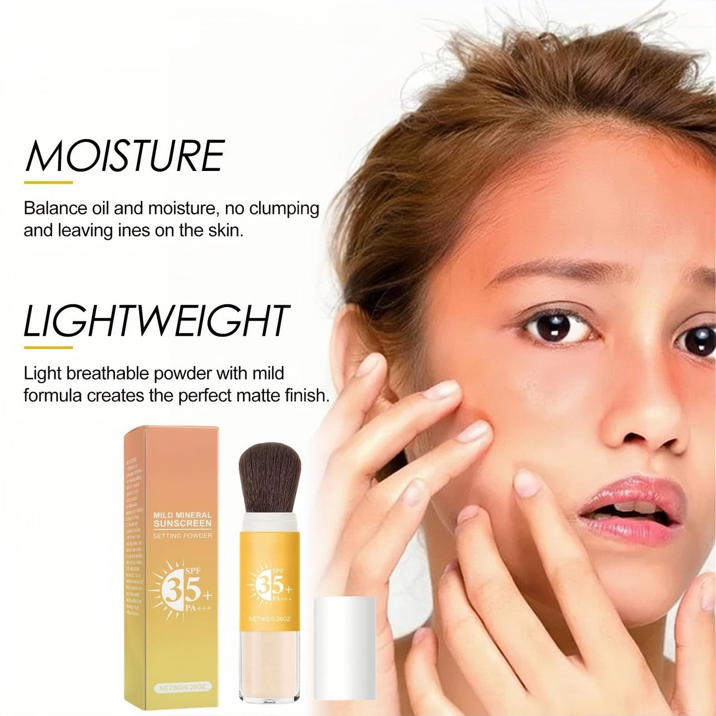 Xunzhi 2 in 1 Powder Sunscreen for Face,Mineral Powder Sunscreen Brush,P/owder S/unscreen for Scalp,Matte Face P/owder with Spf35,Mineral F/ace Po/wder,Portable Translucent S/unscreen Po/wder