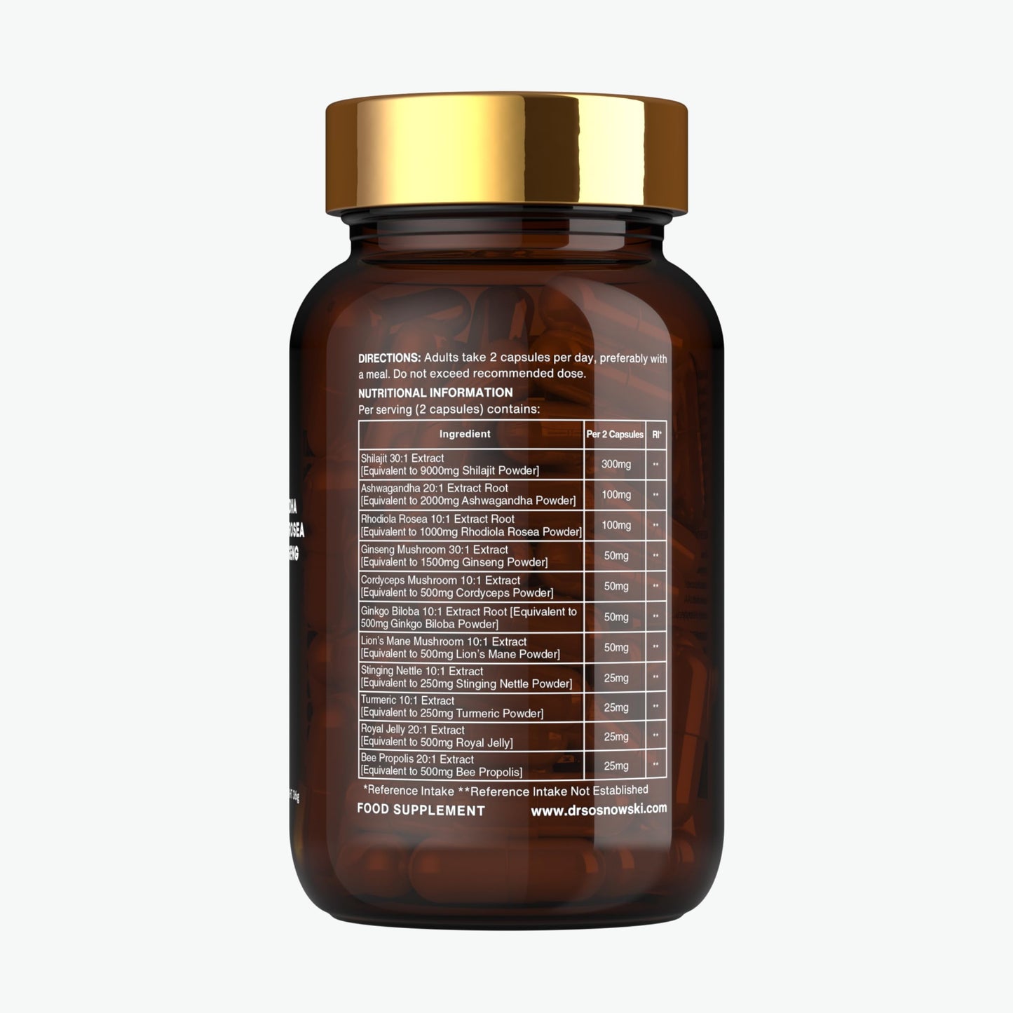 Dr Sosnowski's BioActive Shilajit Blend by Dr. Sosnowski's with Ashwagandha, Rhodiola Rosea, Lions Mane, Panax Ginseng, Royal Jelly, Ginkgo Biloba, Turmeric, Bee Propolis, Cordyceps and Stinging Nettle| 60 Capsules