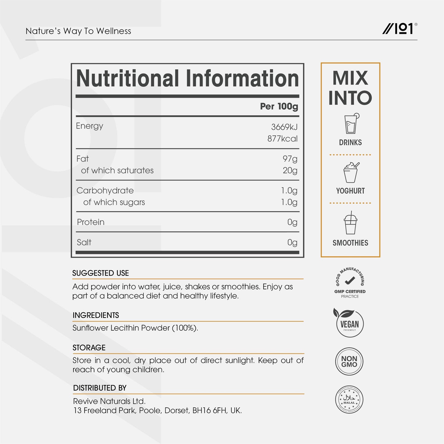 ALPHA01 Sunflower Lecithin Powder 250g - De-Oiled 97% Essential Fat - Premium Quality - Resealable and Recyclable Pouch by Alpha01