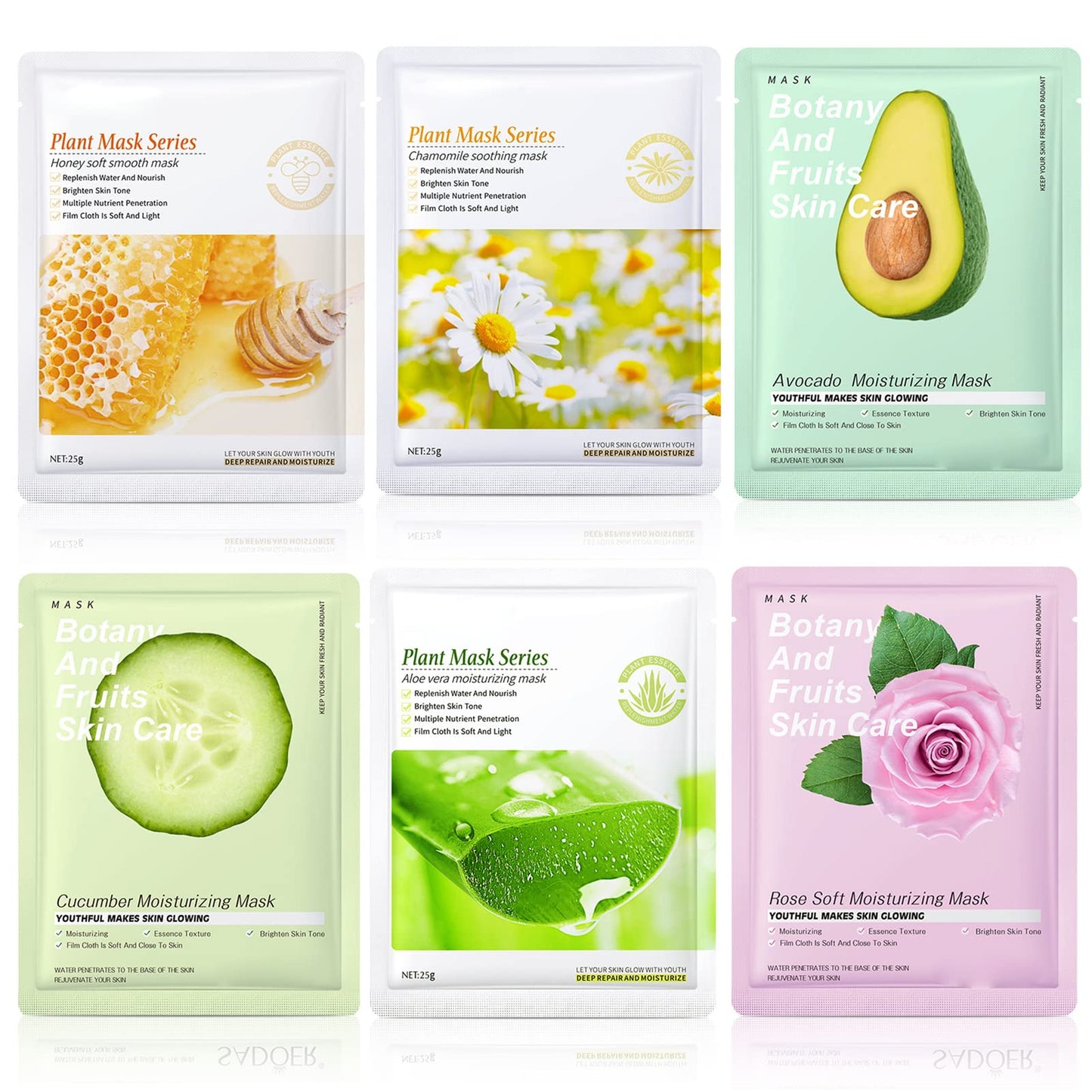 Maggidea 6 Sheets Fruit Extract Face Mask Set - Collagen Face Mask - Face Masks Beauty - Facial Mask Sheet - Skin Repair Mask Improves Skin Face Care Skin Care Sets For Women For All Skin Types