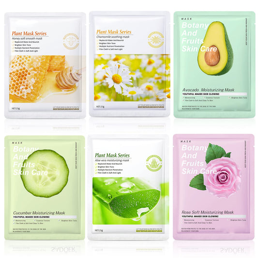 Maggidea 6 Sheets Fruit Extract Face Mask Set - Collagen Face Mask - Face Masks Beauty - Facial Mask Sheet - Skin Repair Mask Improves Skin Face Care Skin Care Sets For Women For All Skin Types
