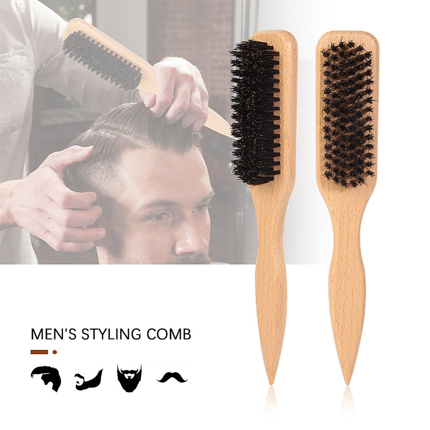 Boar Bristle Slick Back Hair Brush for Sleek Ponytail Bun & Smoothing Baby Hairs, Flyaways, Edge Control - Backcombing & Teasing Hairbrush with Wide Rat Tail for Sectioning & Parting