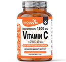 NUTRABYTES High Strength Vitamin C and Zinc Capsules | Vitamin C 1500mg and Zinc 40mg | Enhanced with Rosehip and Citrus Bioflavonoids | for Maintenance of Normal Immune System | 180 Vegan Capsules | Made in UK