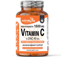 NUTRABYTES High Strength Vitamin C and Zinc Capsules | Vitamin C 1500mg and Zinc 40mg | Enhanced with Rosehip and Citrus Bioflavonoids | for Maintenance of Normal Immune System | 180 Vegan Capsules | Made in UK
