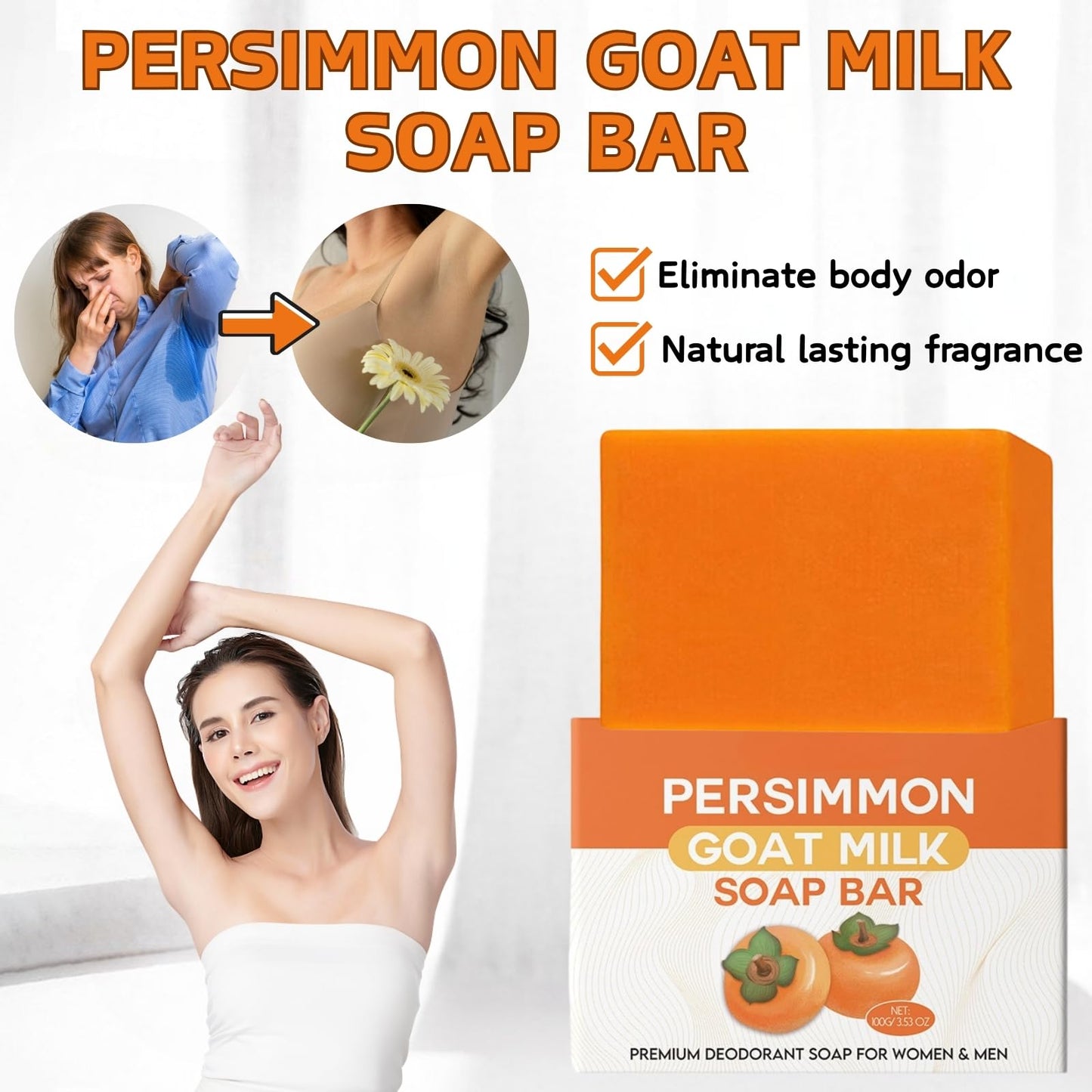 2PCS Natural Persimmon Goats Milk Soap - Anti-Odor Persimmon Goat Milk So-ap for Skin - Deep Cleansing Per-simmon Handmade Soap - Pure Per-simmon Go-at Mi-lk Soap Bar for Face & Body