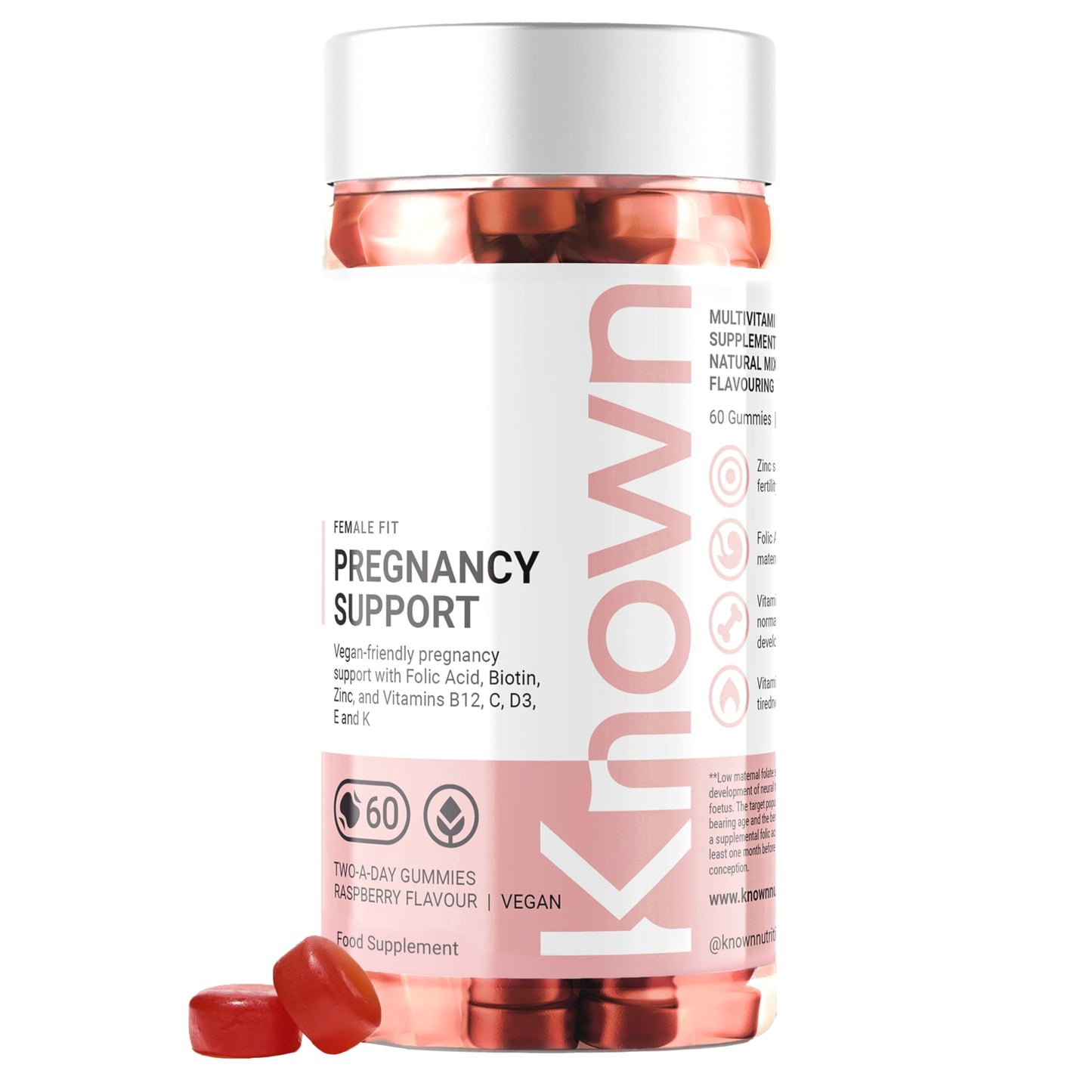 Pregnancy Vitamin Gummies for Women with 400mcg Folic Acid by Known | 60 Two-a-Day Gummies (One Month’s Supply) | Prenatal & Postnatal Support | Raspberry Flavoured Gummies (2)