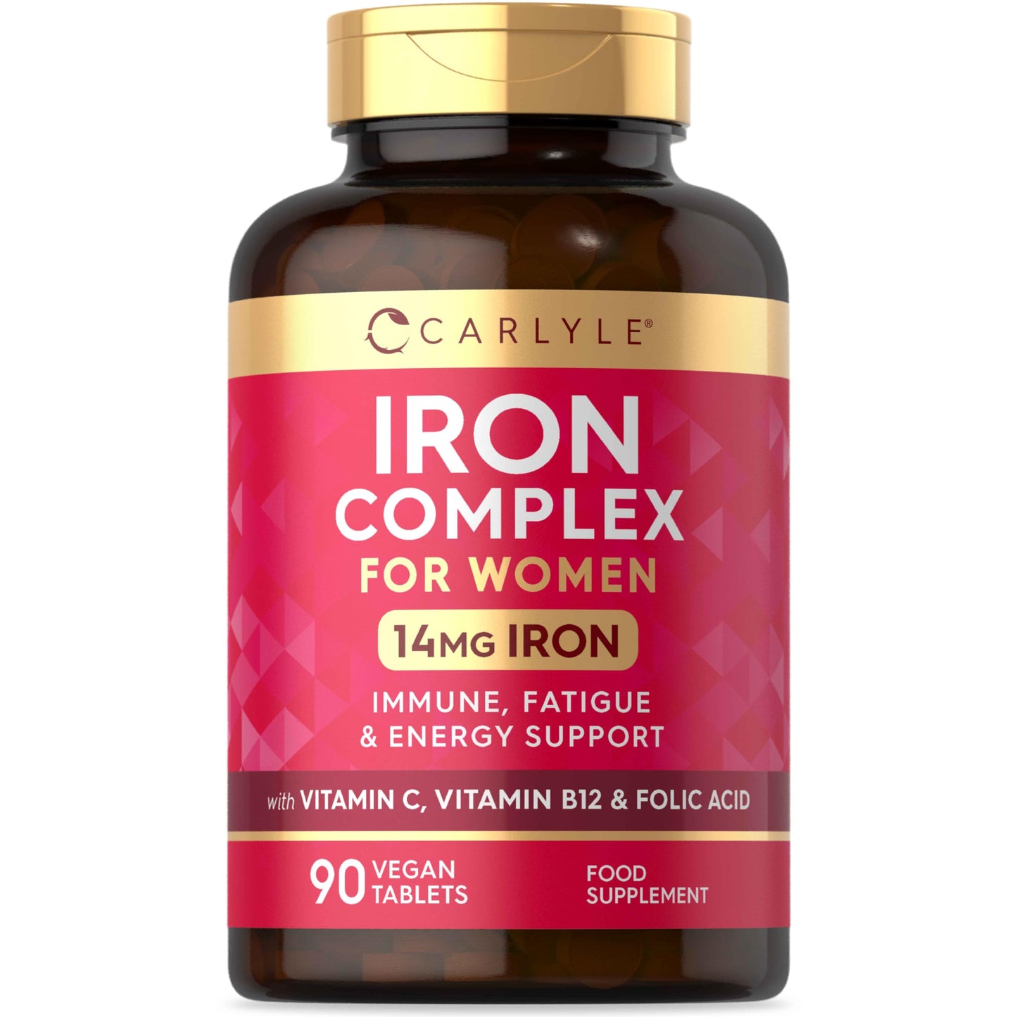 Iron Supplements for Women | with Vitamin B12, Vitamin C and Folic Acid | High Strength 14mg Iron | 90 Vegan Tablets | by Carlyle