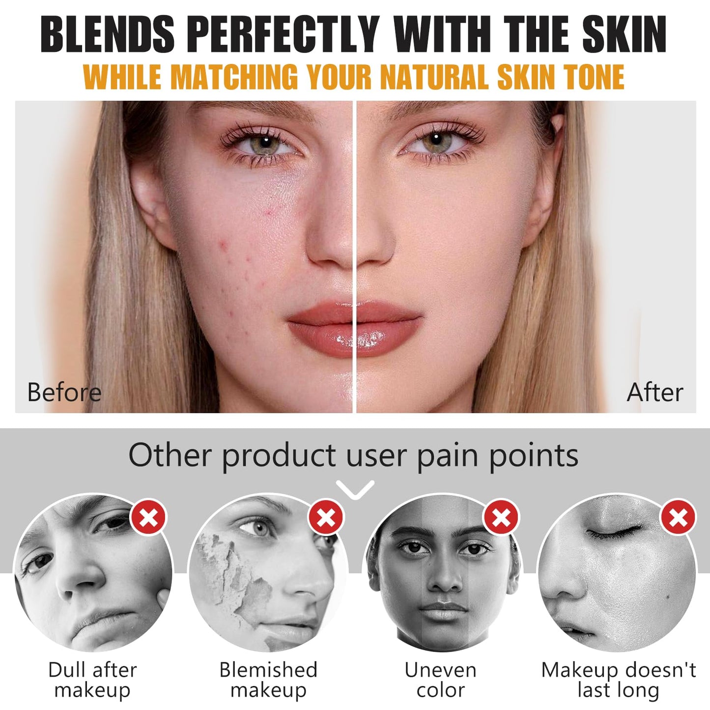 4 in 1 Foundation Liquid, Colour Changing Foundation, Great for all skin types, featuring a full-range of shades for all skin tones, SPF15, Sunscreen, Non-Greasy,Long Lasting