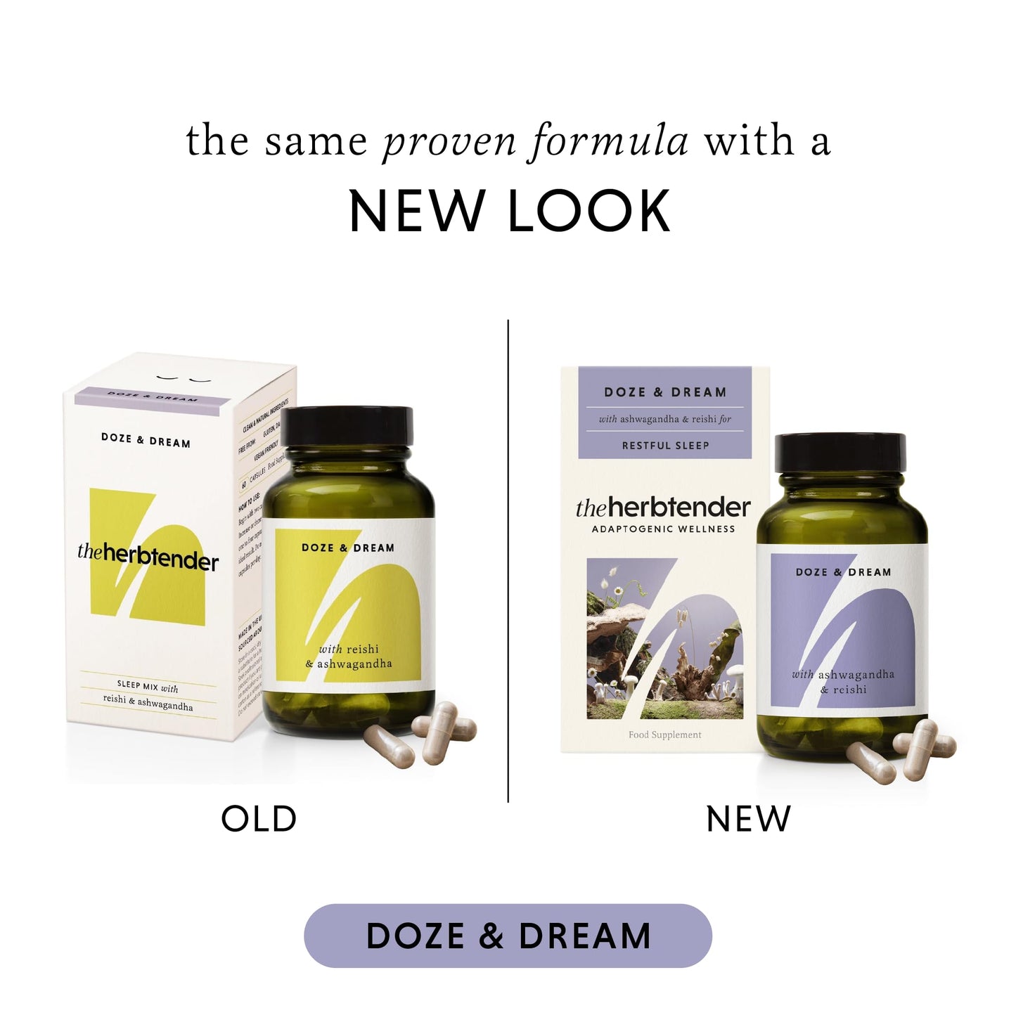 The Herbtender Doze & Dream - Natural Sleep Support, Reishi, Ashwagandha, Chamomile Blend, Get Better Sleep, Vegan, Organic Ingredients, 60 Capsules