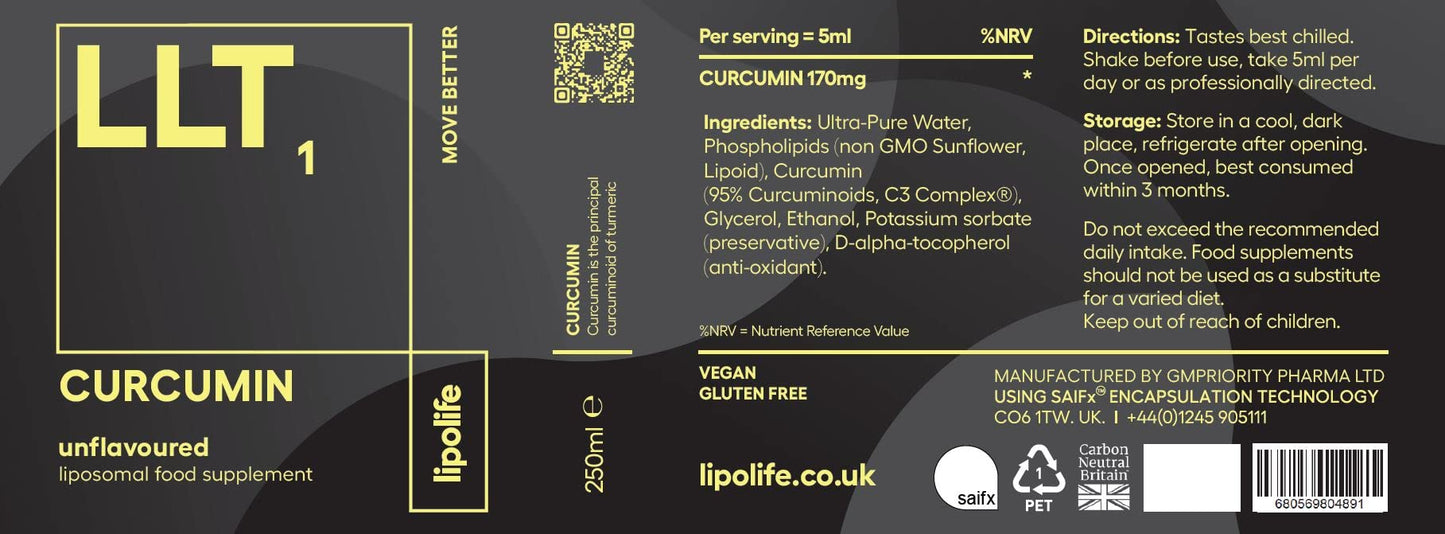 LLT1 liposomal Curcumin C3 Complex (95% curcuminoids) 240ml - lipolife - Advanced Nutrient delivery