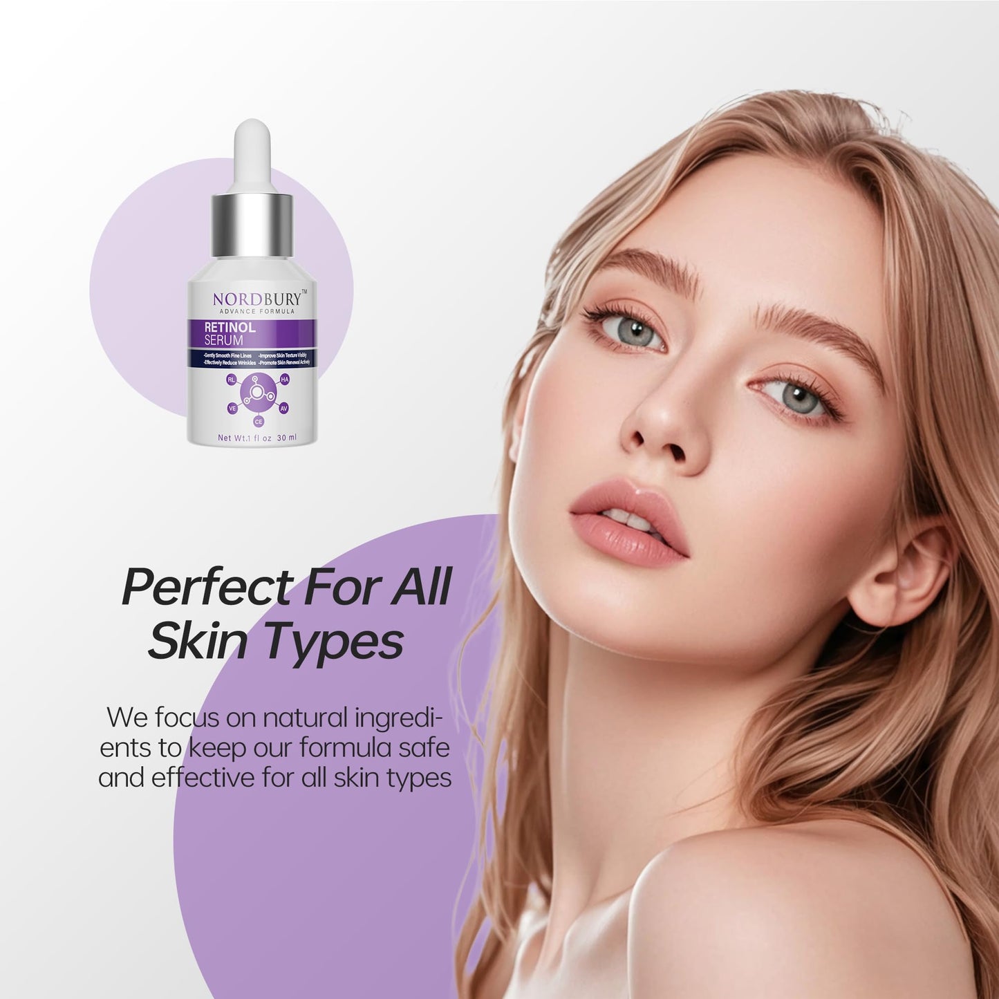 NORDBURY Retinol Serum, 2.5% Retinol with Vitamin E Ceramide Hyaluronic Acid & Organic Aloe Vera, Smooth Fine Lines Reduce Wrinkles and Improve Texture Skin Renewal Actively Night & Day