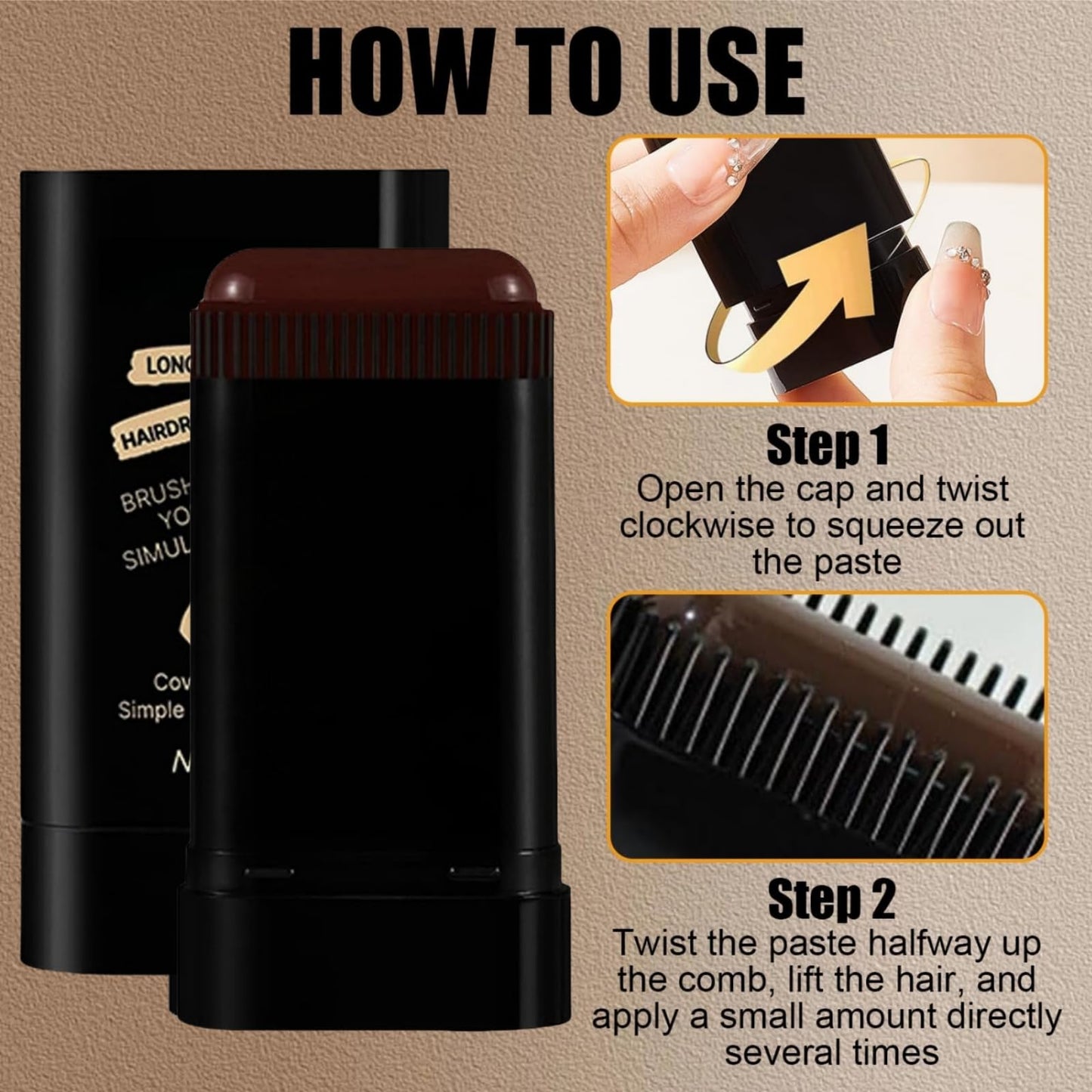 Yoowan Comb Hair Dye for Grey Hair Coverage,Ha-Ir Dye Comb,Ha-Ir Root Colour Touch Up,H-Air Colour Stick,Concealer Stick For Women,Waterproof&Sweat-Proof,Temporary Dyeing,Gentle Formula(Brown)