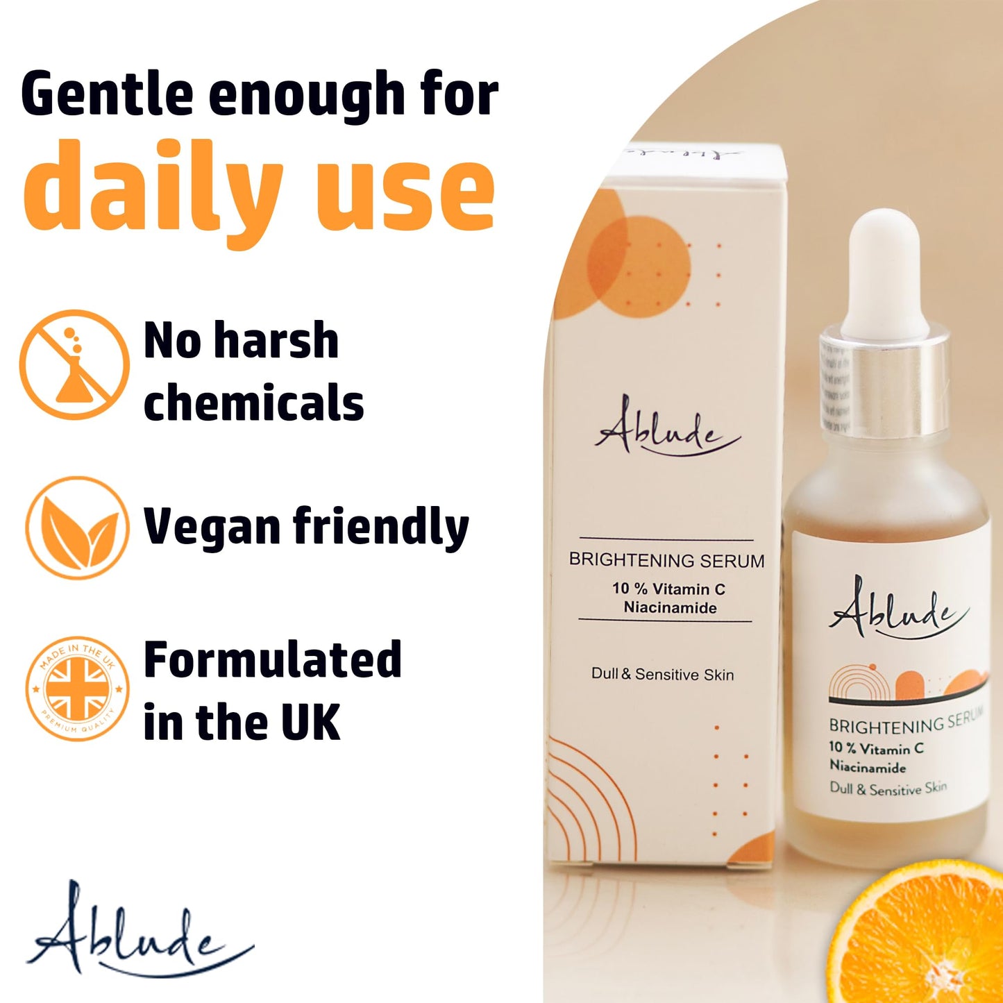 Ablude Skin Brightening Serum with Vitamin C & Niacinamide - Glow Serum for Men & Women - Skin Serum for Smooth, Firm & Youthful Complexion (30ml)