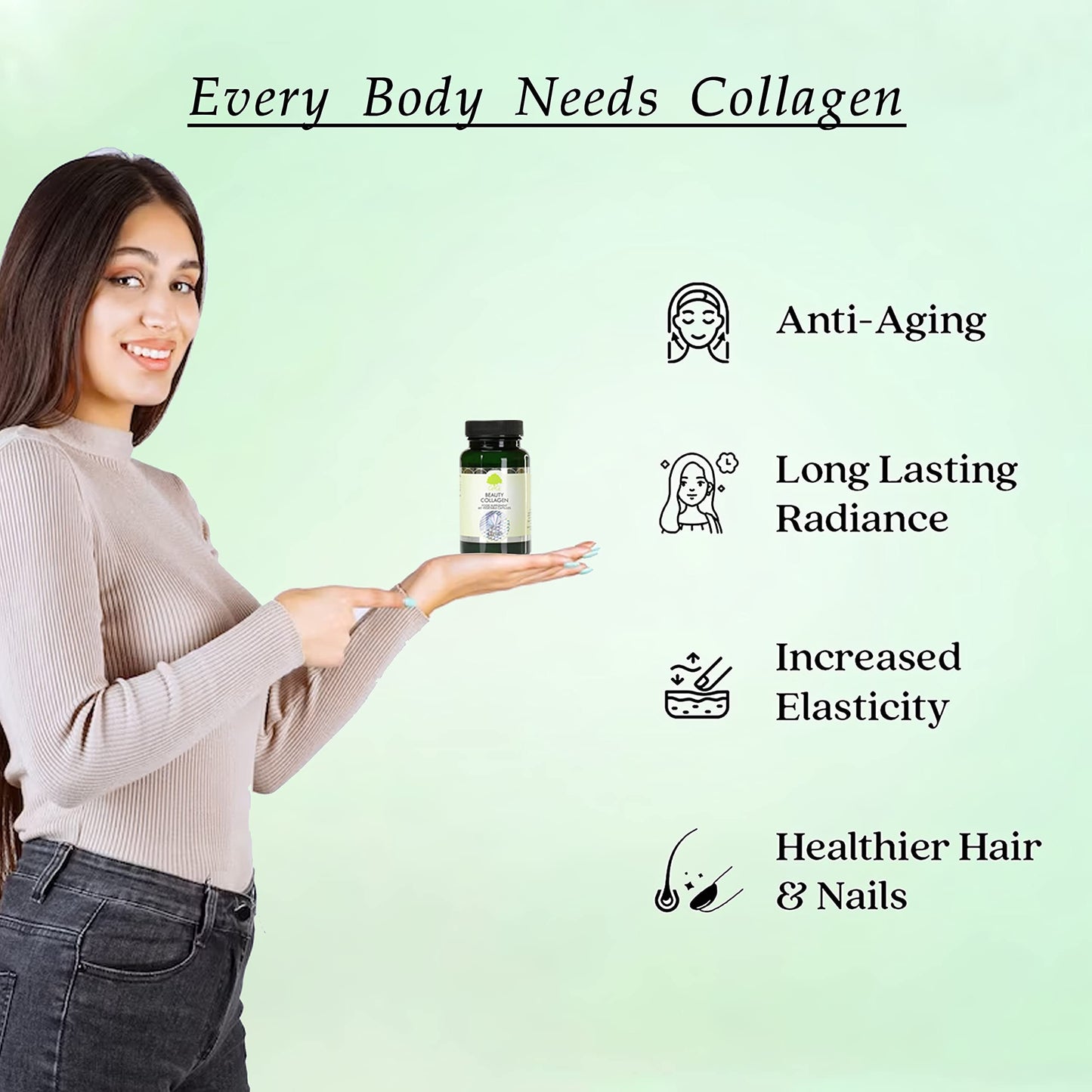 Beauty Collagen | Collagen & Hyaluronic Acid Supplement | 60 Capsules | Hydrolysed Marine Collagen | G&G Vitamins