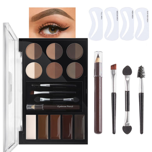 SONGQEE All-in-One Eyebrow Kit - Brown Eyebrow Powder Sculpting Kit, Shape, Define & Groom Eyebrow Makeup Palette Kit, Include Eyebrow Pomade, Brow Powder, Eyebrow Pencil, Eyebrow Brush, Eyebrow Stencils
