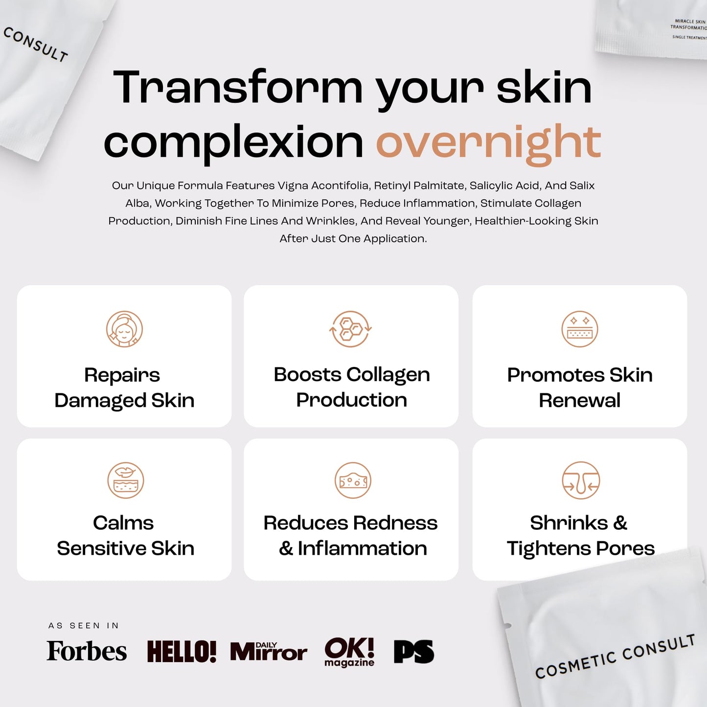 Cosmetic Consult Miracle Skin Transformation By Ashley Stobart | Rejuvenates & Refreshes Skin Overnight, Smooths Wrinkles & Acne, Boosts Collagen, Anti-Ageing Skin Cleanser | 1 x Single Wipe