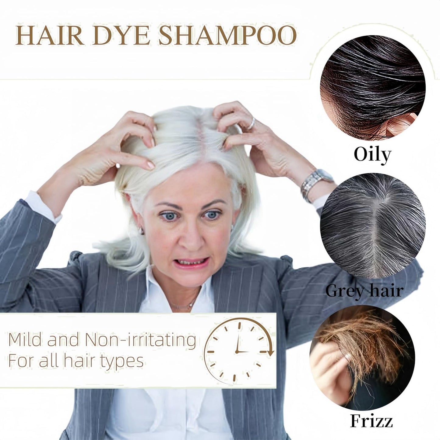Ruojiar Po/lar Hair Dye Shampoo,3 in 1 Hair Color Shampoo,Instant Color Sham/poo,Colour Sham/poo for Gray H/air,Herbal Ingredients,Semi Permanent Ha/ir Dye,Gentle Maintenance Solution,Long-Lasting,Light Brown