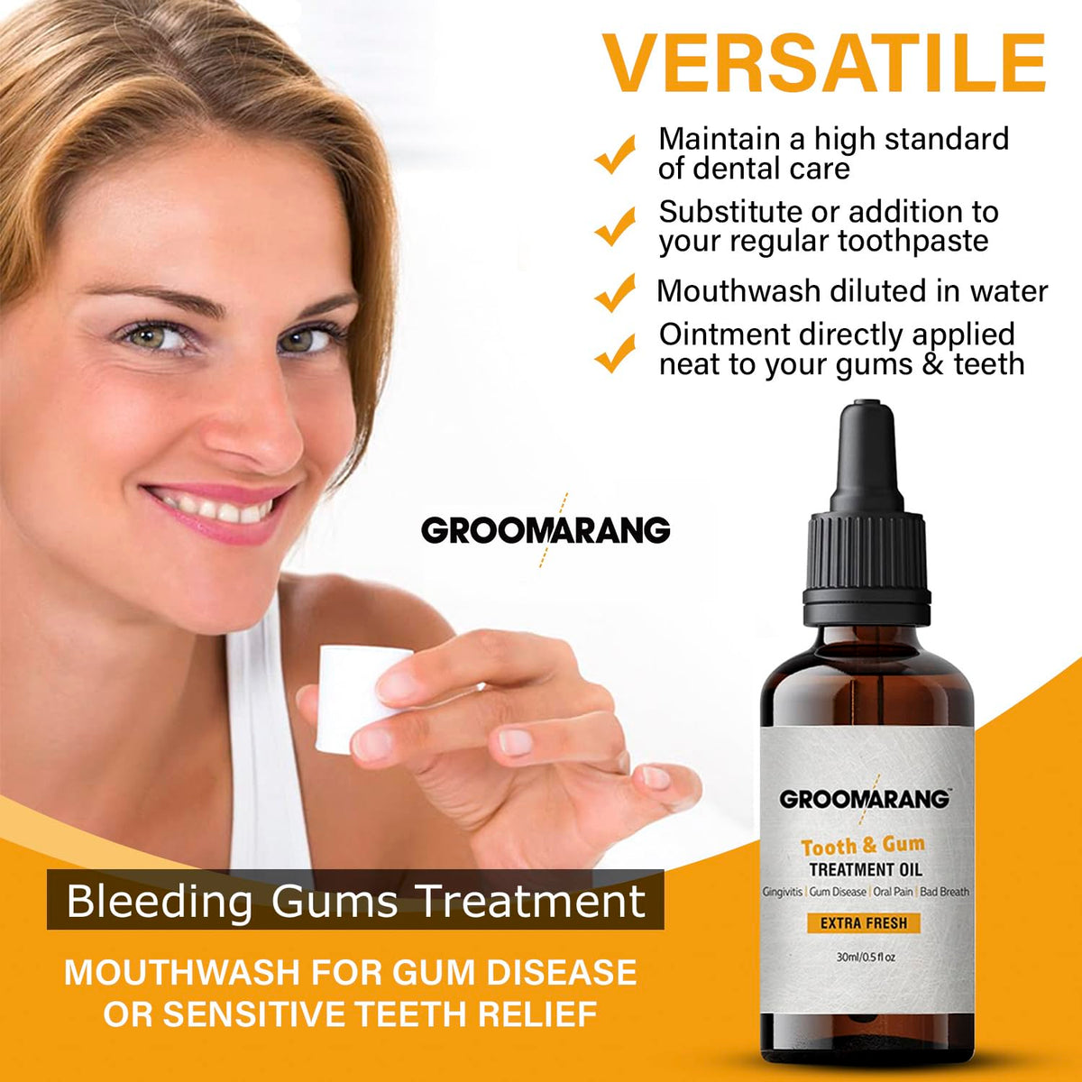 groomarang Groomarang Gum Oil - Made from 100% Pure Botanical Oils (Extra Fresh) Convenient Dropper Bottle for Accurate Dispensing 30ml Includes Stainless Steel Tongue Scraper
