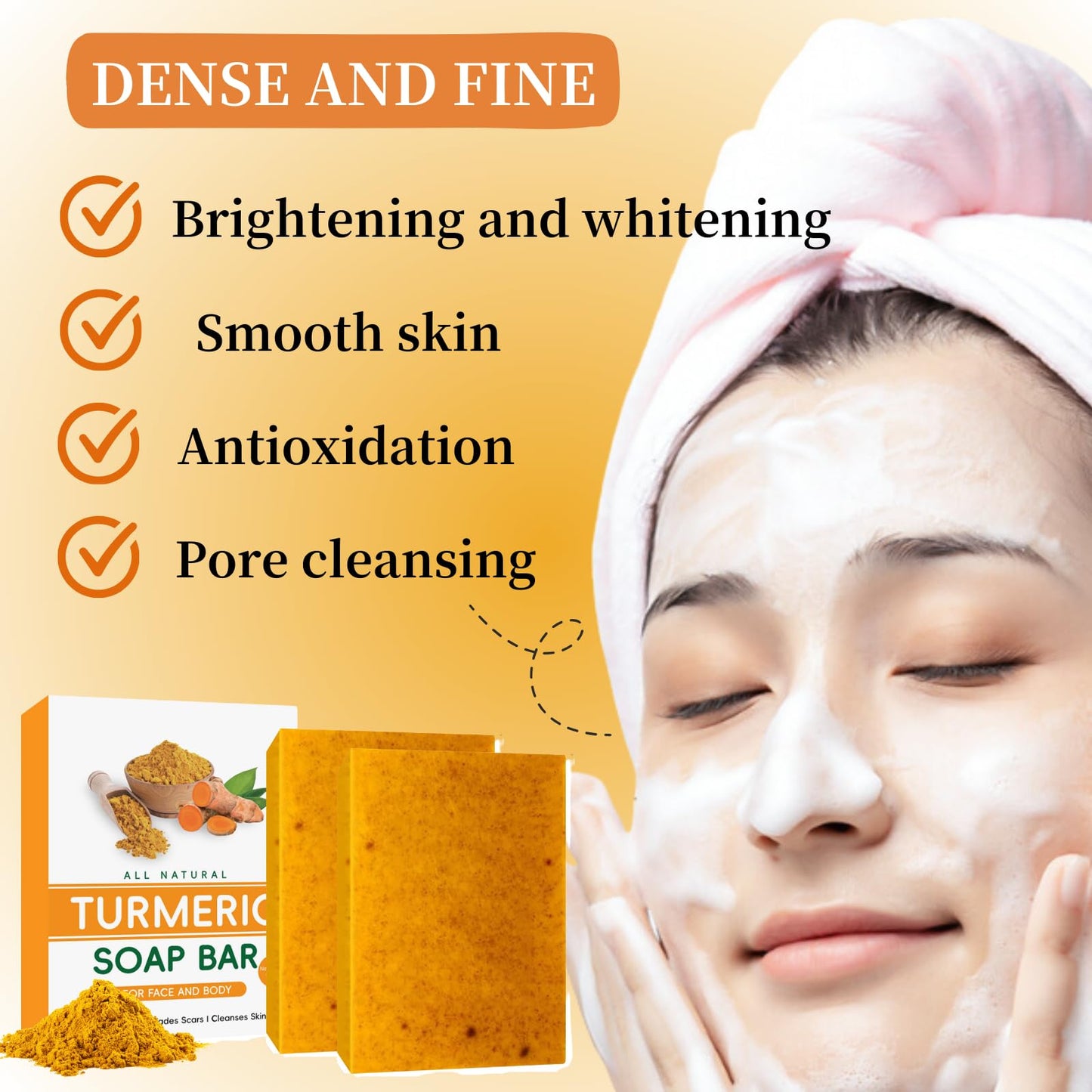 Turmeric Soap Bar - Kojic Acid Soap - Tumeric Soap for Cleansing - Dark Spot Corrector Remover - Natural Soap for Acne, Dark Spots, Hyperpigmentation, Smooth Skin(2pcs)