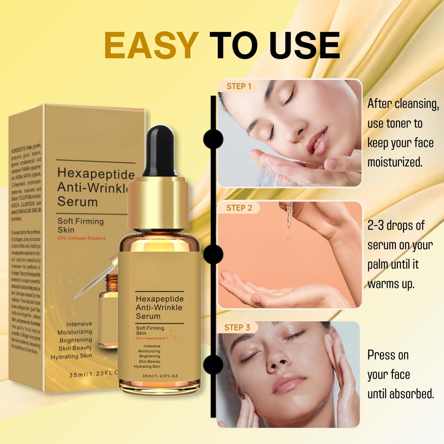 2PCS Peptide Serum, Face Serum For Women, Anti-Aging Face Serum Reduces Wrinkles and Boosts Collagen, Brighting Hyaluronic Acid Serum,Peptide Hydrating Serum,Repairs Skin while Improving Tone