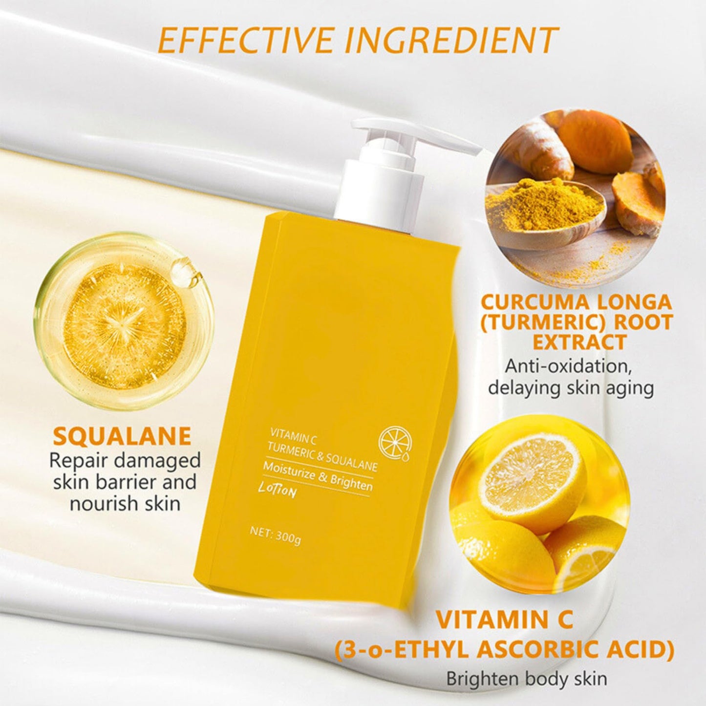 Trendyfave Vitamin C & Turmeric Body Lotion, Large-capacity Body Moisturiser With Vitamin C, Turmeric And Squalane, Remove Dark Spots, Moisturizing Body Lotion for Dry Skin, Body Skin Care Smooth Skin, 300g
