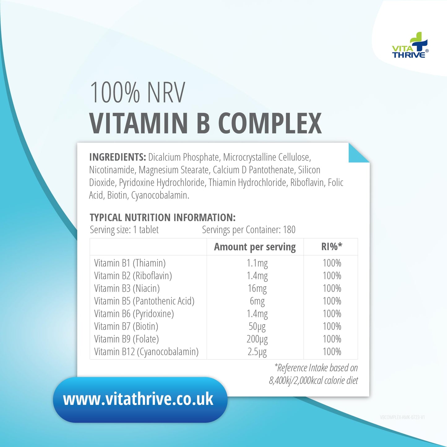 VitaThrive® Vitamin B Complex 100% NRV – 180 Tablets