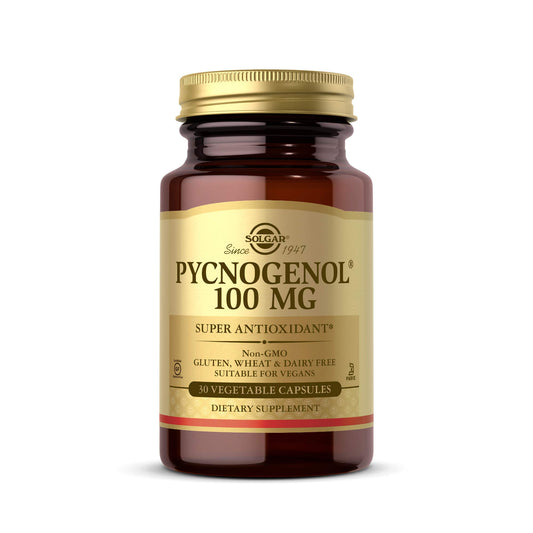 SOLGAR Solgar Pycnogenol 100mg - Derived from Pine Bark - Works Combined with Vitamins C & E - Vegan - 30 Vegetable Capsules, Brown
