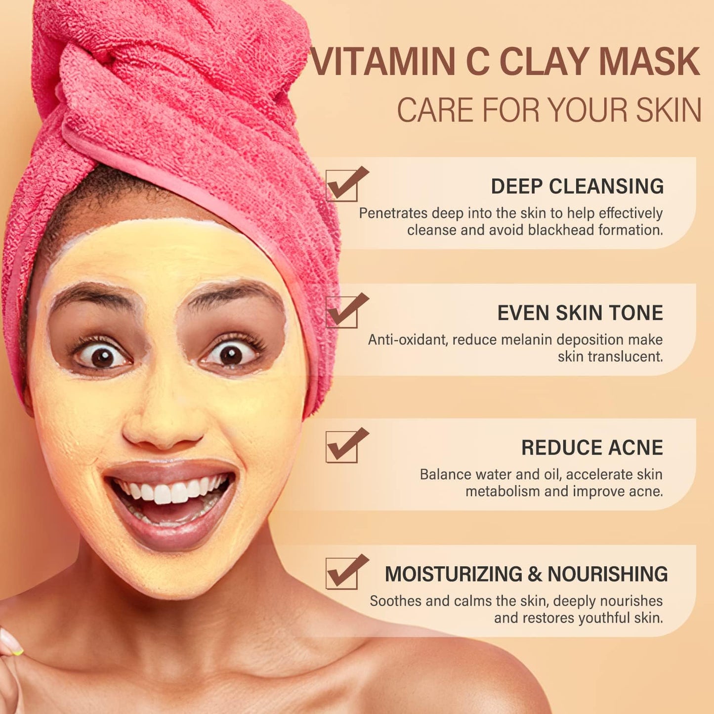 IZBEAUVO Vitamin C Turmeric Clay Face Mask with Kaolin Clay for Dark Spots, Turmeric Mud Mask for Acne-Prone, Deep Cleansing Clay Mask, Vitamin C Mud Mask for Glowing Skin, Mud Mask for Face, Even Skin Tone