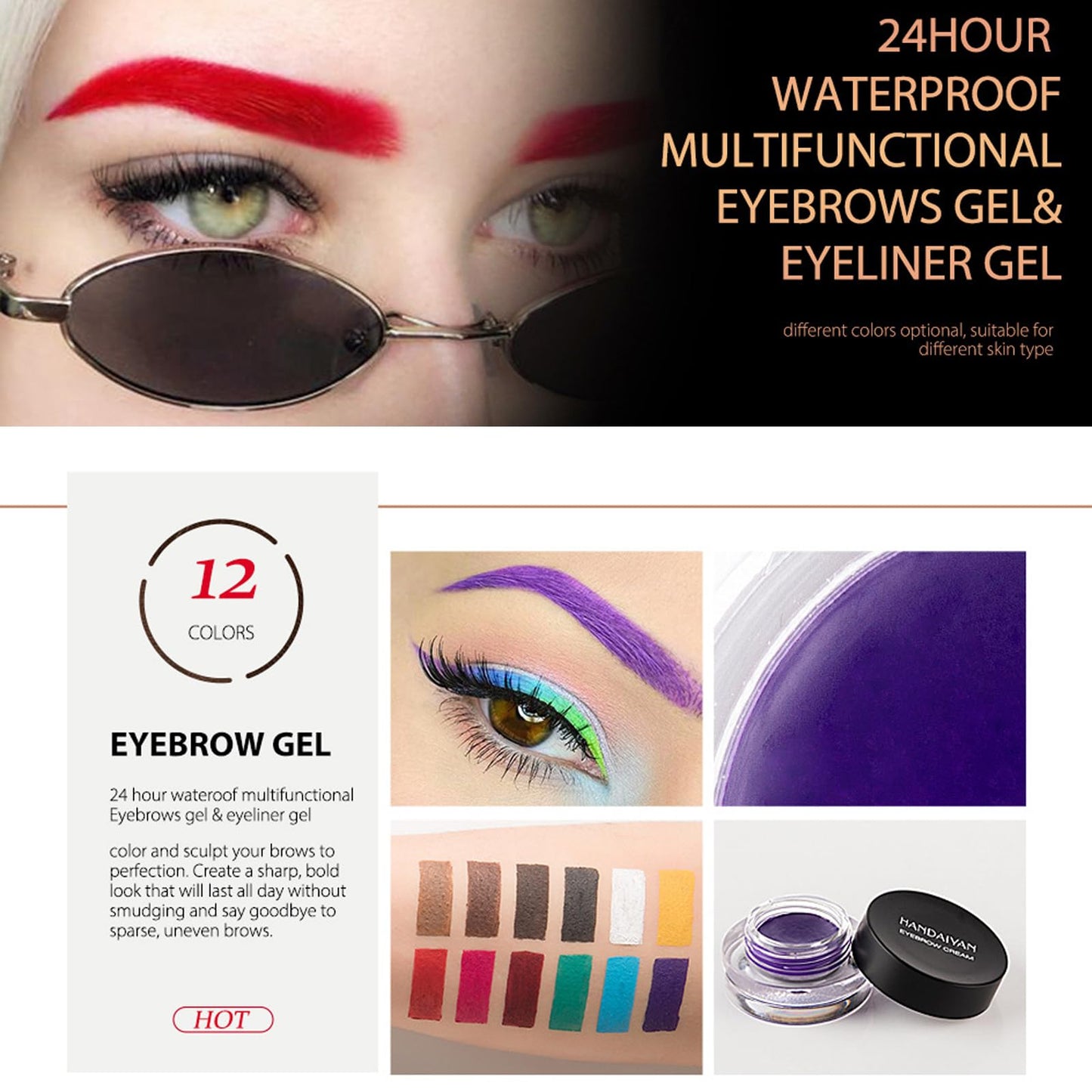 RUICHING White Eyebrow Gel, Brow Pomade, Brow Dye with Brush, Christmas Makeup Waterproof Long Lasting Tinted Brow Gel, Smudge-Proof Sweat Resistant Brow Cream