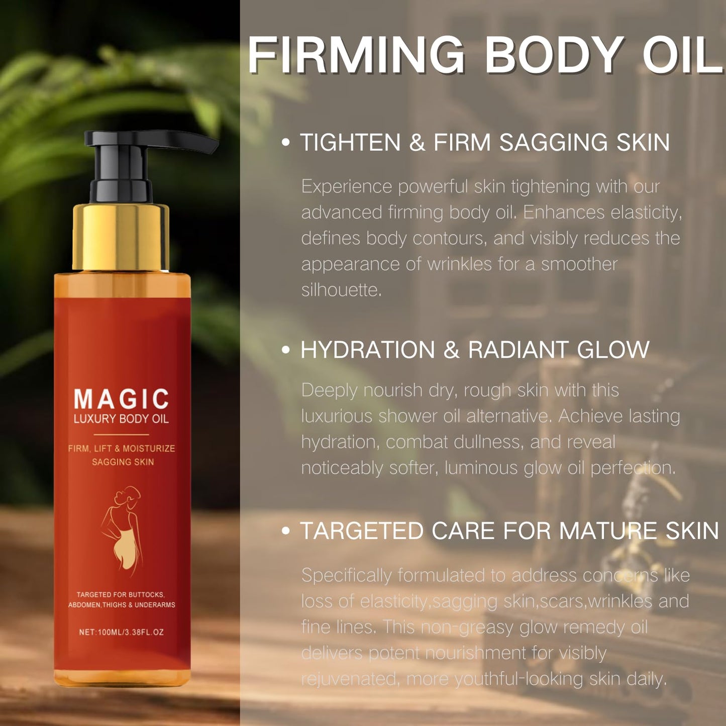 2PCS Firming Body Oil,Magic Body Oil with Gua Sha Tool,Skin Tightening Body Moisturiser for Women, Hydrates Dry Skin, Visibly Reduces Fine Lines & Enhances Glow,Massage Oil with Rose & Lavender