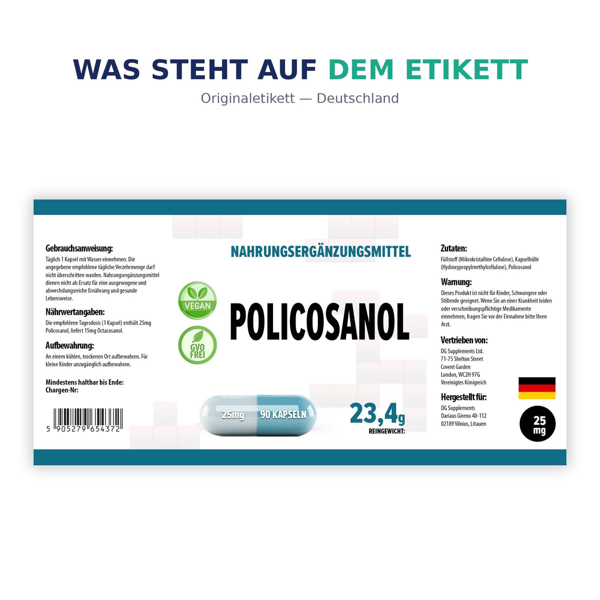 Hepatica Policosanol 25mg | Sugar Cane Derived | 90 Vegan Capsules | 3-Month Supply | Single Ingredient | 3rd Party Lab Tested