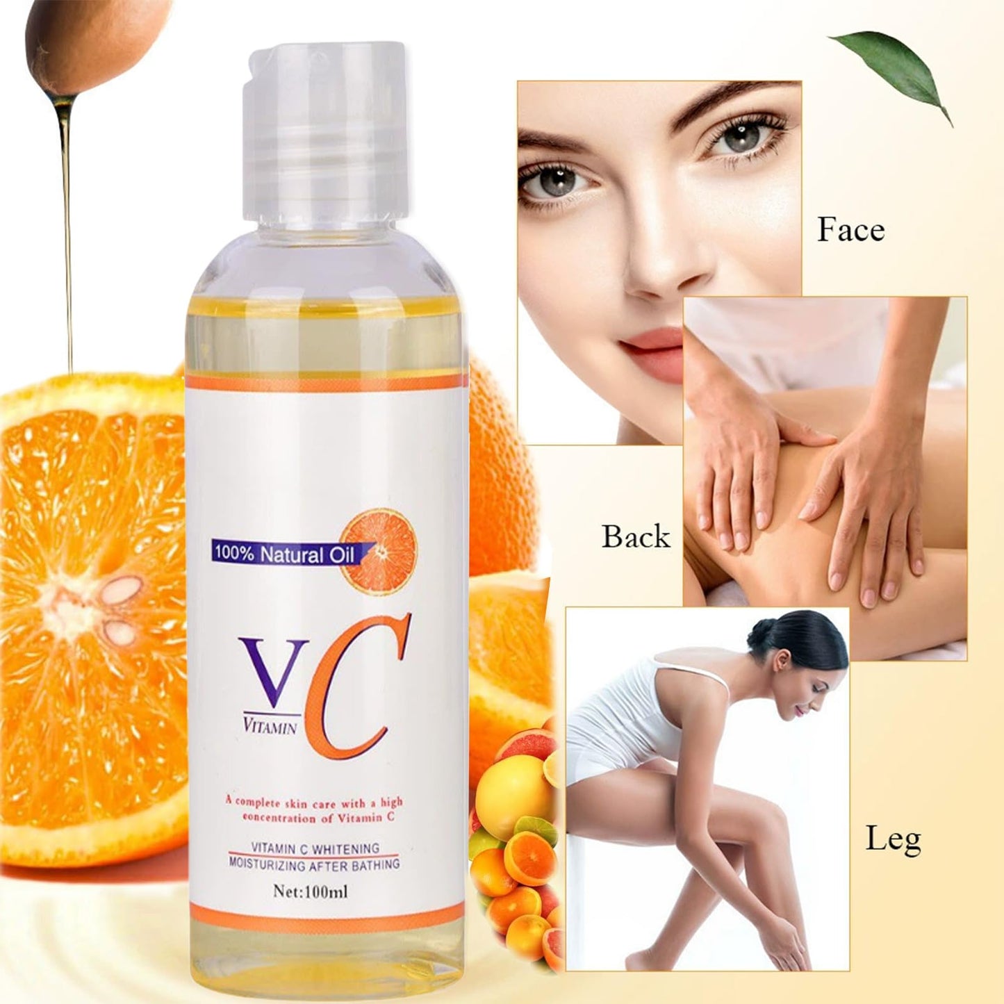 AurolaGlow Vitamin C Body Oil - Moisturizer for Face & Body, Massage Oil for Dry Skin, Anti-Wrinkle Formula, Easy Absorption - Natural Skin Care
