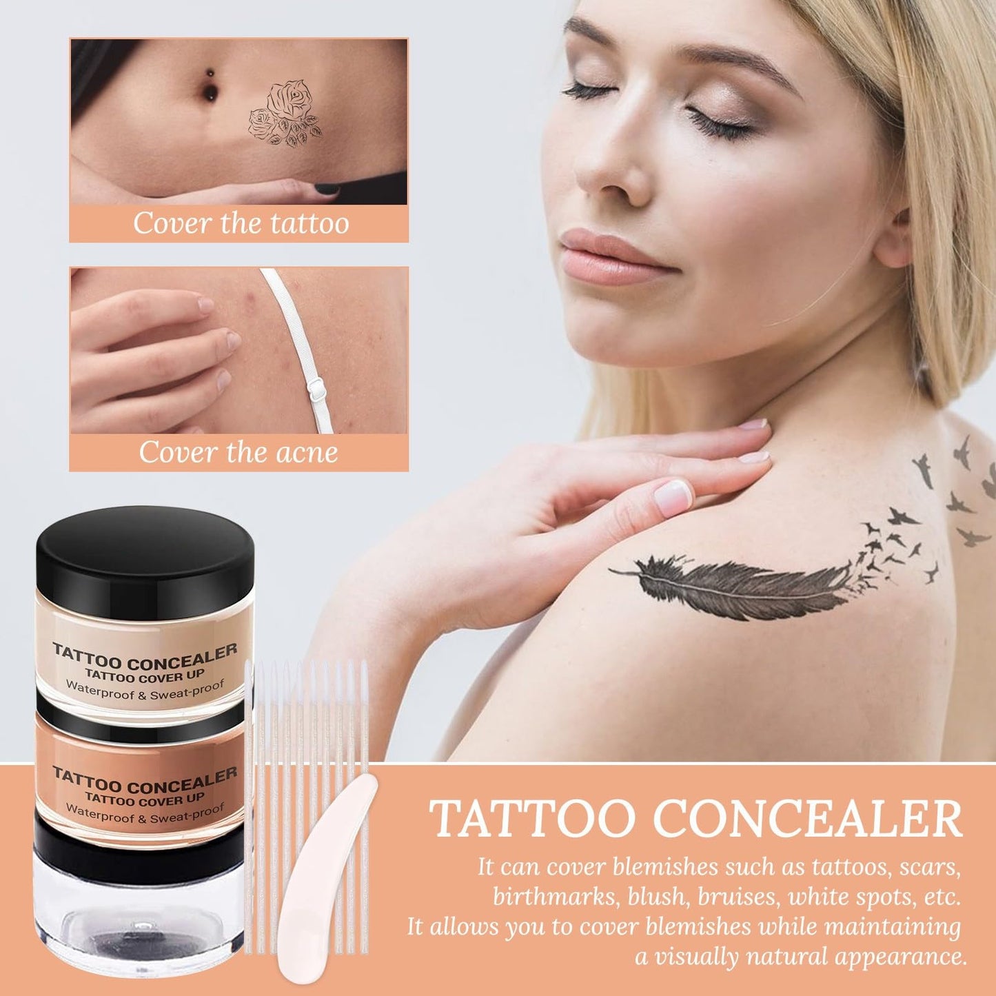 NLFOX Tattoo Cover Up Makeup - Concealer Full Coverage - Waterproof Full Coverage Concealer For Body - Natural Body MakeupFor Tattoos Scars Veins - Long Lasting body concealer Set For For Men And Women