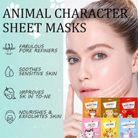 ChicNana 6Pcs Sheet Mask, Face Mask Set for Teenage Girls, Fun Animal Printed Sheet Face Masks, With Tiger and Cat Easy Use Face Mask Gift Set, Hydrating, Soothe, Brighten, Face Masks for All Skin Types