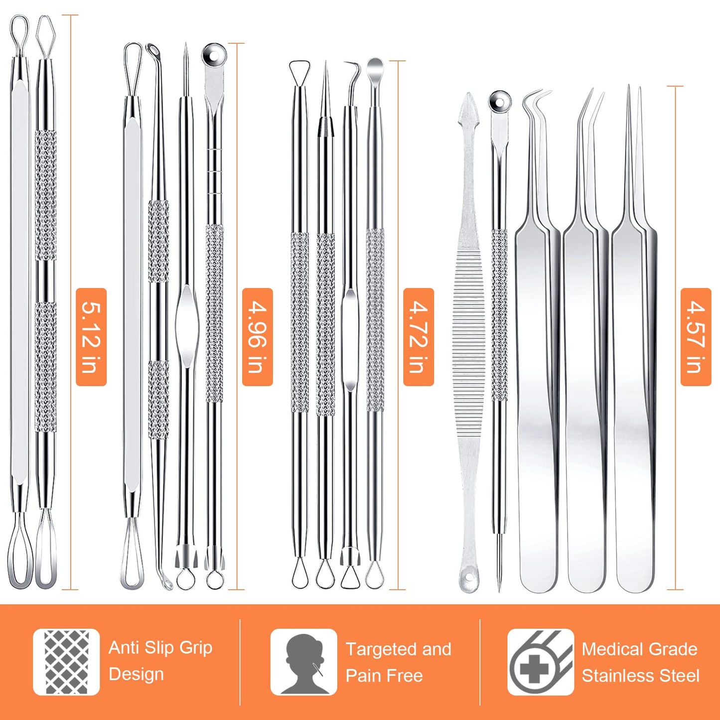 Blackhead Remover Tool Kit, IUMAKEVP 15 PCS Professional Stainless Steel Pimple Popper Comedone Extractor Tools for Removing Pimple, Blackheads, Zit on Face - Acne Removal Kit with Metal Case(Silvery)
