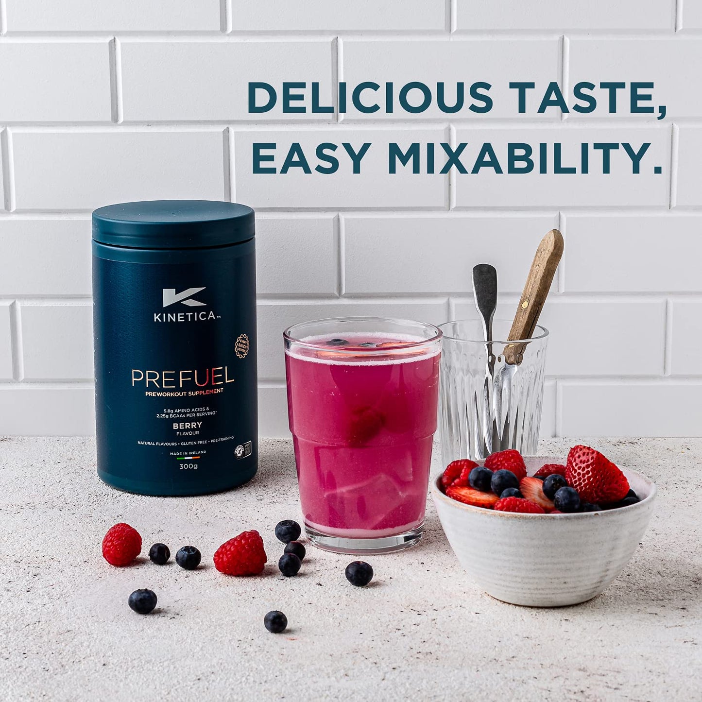Kinetica PreFuel, Pre Workout, 5.9g Amino Acids & 2.3g BCAA's per Serving, 30 Servings, Berry, 300g
