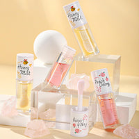 Ceboic 2Pcs Crystal Jelly Moisturizing Lip Oil Set, Long Lasting Plumping Lip Gloss Transparent Hydrating Lip Glow Oil, No-Sticky Toot Lip Balm Honey & Peach Liquid Lipstick Lip Care Tools
