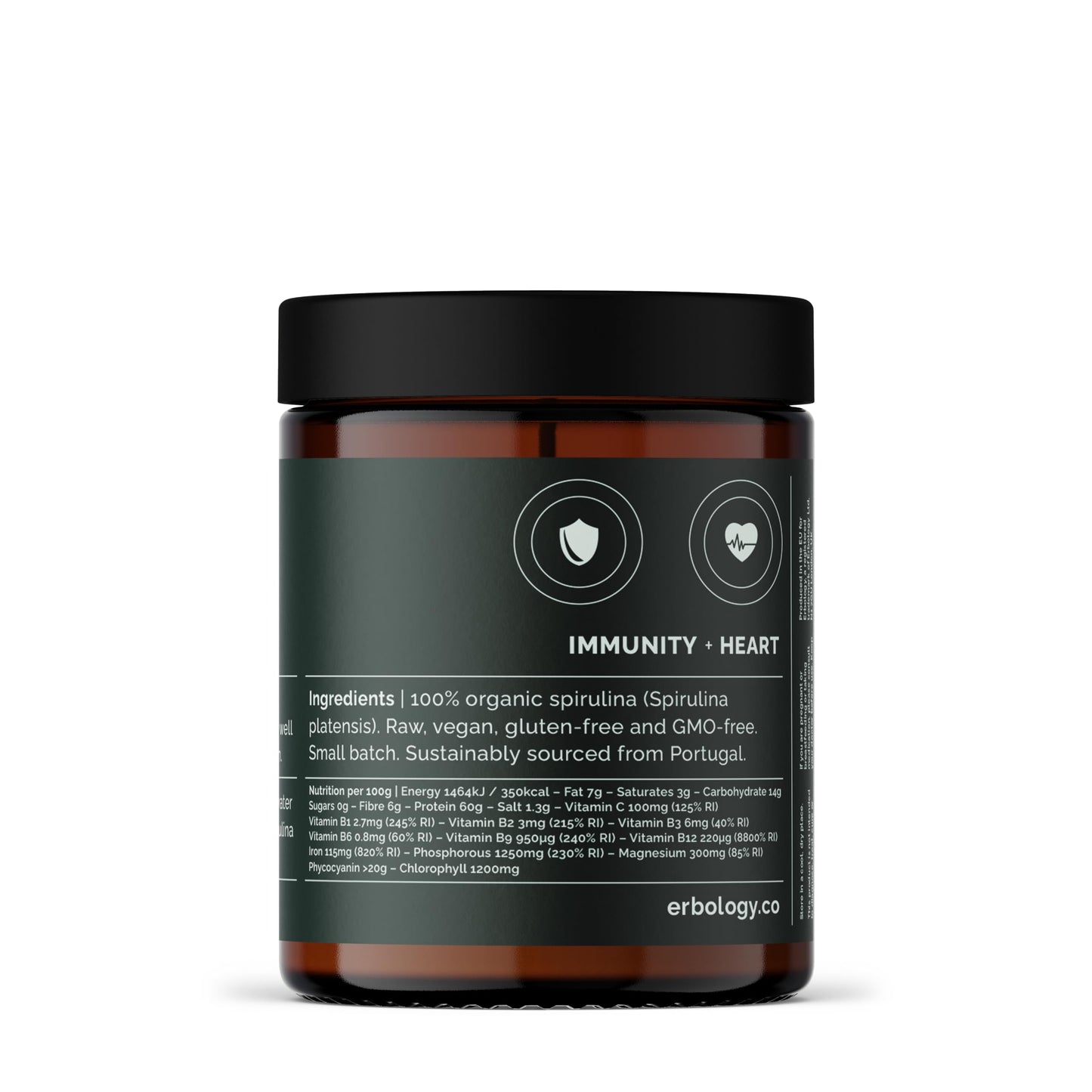Erbology Organic Spirulina Powder 90g - 45 Servings - Sustainably Sourced in Portugal - Energy and Immunity Support - Rich in Chlorophyll, B Vitamins, Iron and Phosphorus - Vegan - GMO-Free