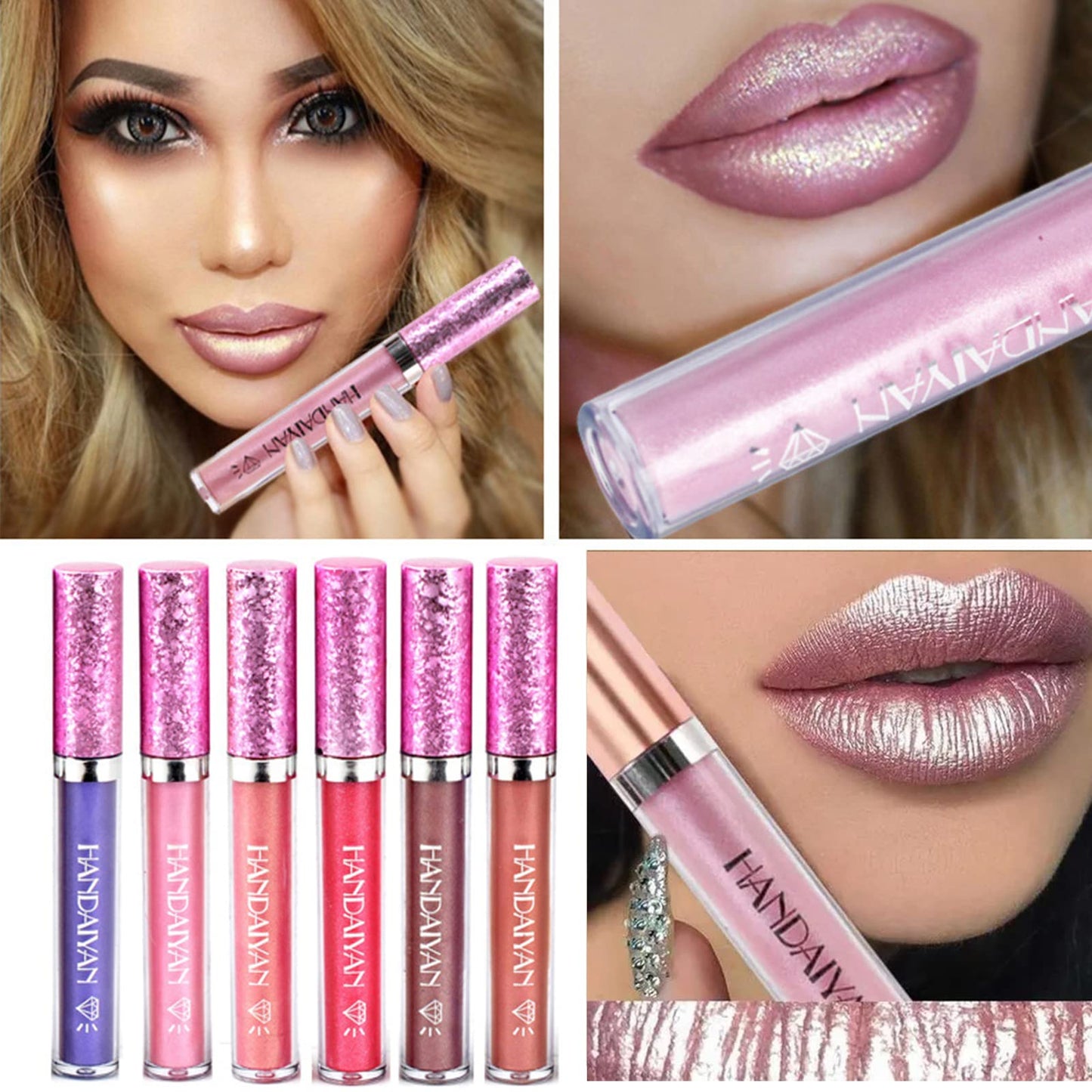 MEITREND Lip Stick,Matte Lipstick Pink Lipstick Makeup Metallic Light Lipsticks,Lipsticks For Women Long Lasting Waterproof Non-Stick Cup Not Fade Glitter Pink Lipstick Gift 1PC (#01)