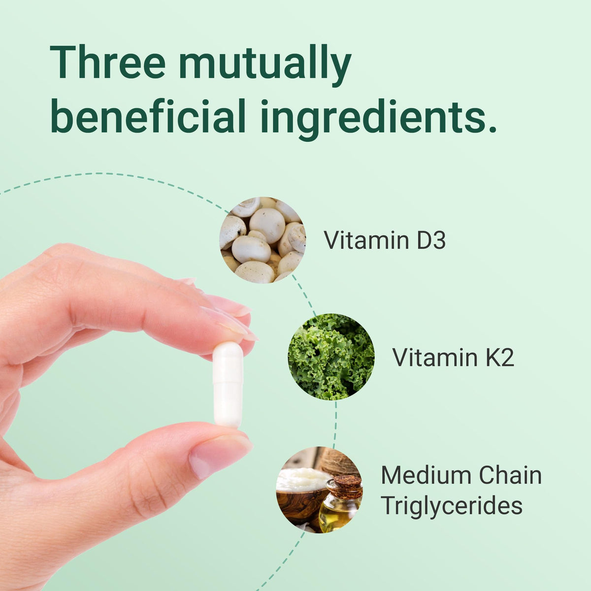 Hey Nutrition Vitamin D3 & K2 MK-7-100ug Each with MCT Oil - Suitable for Vegetarians - Support Healthy Bones, Teeth, Muscles, Immune Function, and Fatigue - Non-GMO, 60 Vegetarian Capsules