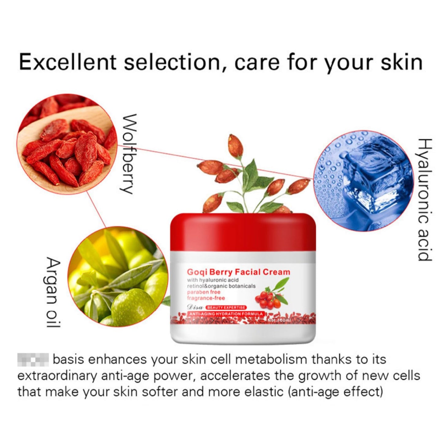 Goji Berry Facial Cream Wolfberry Facial Cream Nourishing Hydrating Skin Lightening Anti-Wrinkle Anti-Aging Skin Care Face Moisturiser 100g