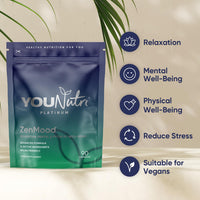 YouNutri ZenMood for Relaxation, Mental & Physical Well-Being with Lemon Balm, Magnesium Bisglycinate, L-Theanine, Chamomile and Saffron | Stress Relief & Mood Support | 1 Month Supply