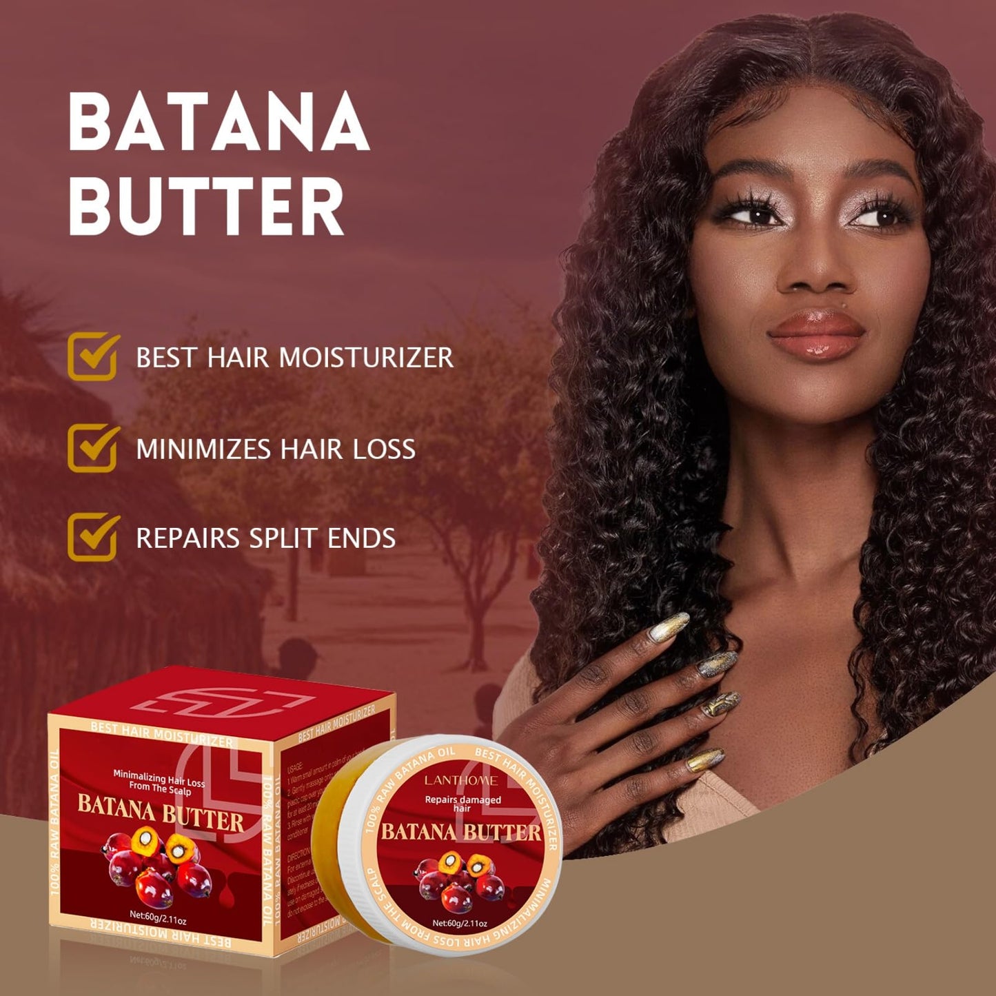 Ingzy Batana Oil For Hair Growth, 100% Pure Batana Oil, Natural Hair Growth Oil and Conditioner for for Thickens Hair, Repairs Damage, Eliminates Frizz & Split Ends