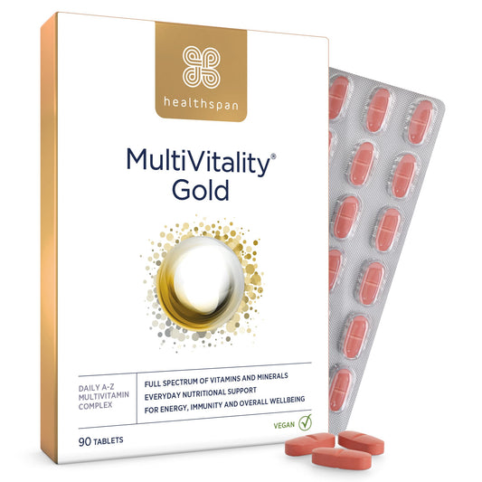 Healthspan Multivitamin Gold (90 Tablets) | A-Z Formulation | Wellbeing & Immune Support | Algal Source Vitamin D3 | Vitamins A, B, C, D, E & K | Calcium, Iron, Magnesium, Selenium & Zinc | Vegan