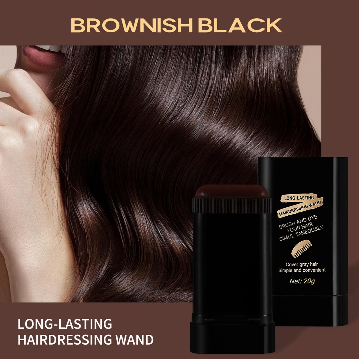 Shengqialun Hair Color Stick, Hair Dye Comb Brown, Grey Root Touch Up Stick With Comb, Smudge-Proof White Hair Coverage For On-The-Go Use, Non-Clumping Root Concealer For Men Women