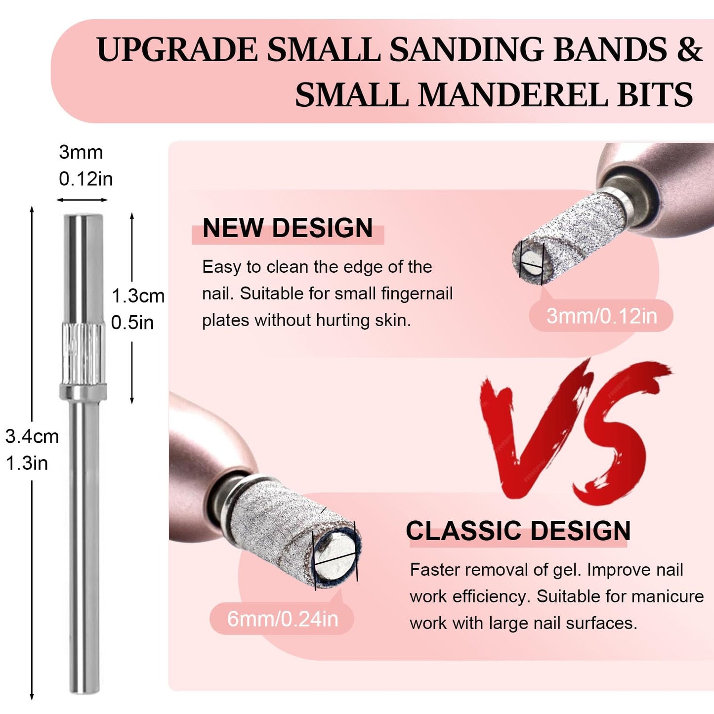DMQ Sanding Bands for Nail Drill, 100Pcs Mini Extra Fine 240 Grit Nail File Small Nail Sanding Bands Set with Upgrade 2pcs 3/32'' Mandrels Bits for Acrylic Nail Gel Removing Shaping Manicure Pedicure